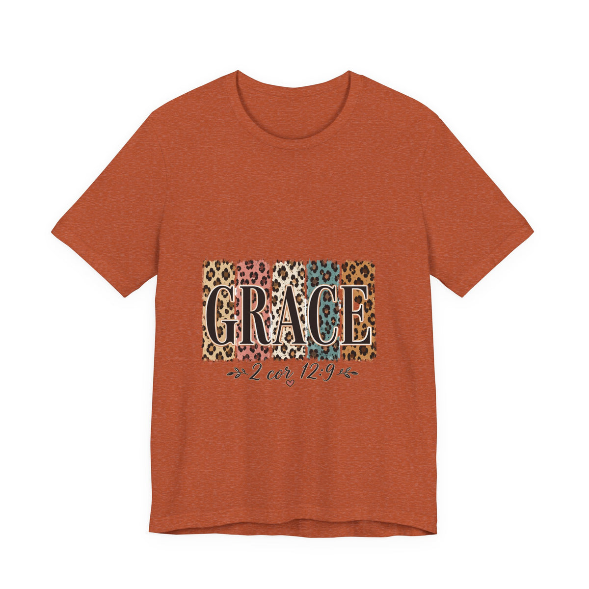 Grace Leopard Print Tee — Christian Scripture 2 Cor 12:9 T-Shirt