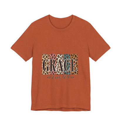 Grace Leopard Print Tee — Christian Scripture 2 Cor 12:9 T-Shirt