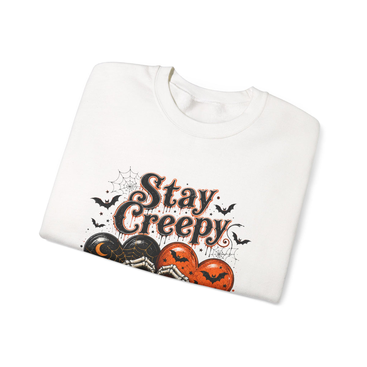 Stay Creepy Sweatshirt — Halloween Heart & Bats Cozy Crewneck
