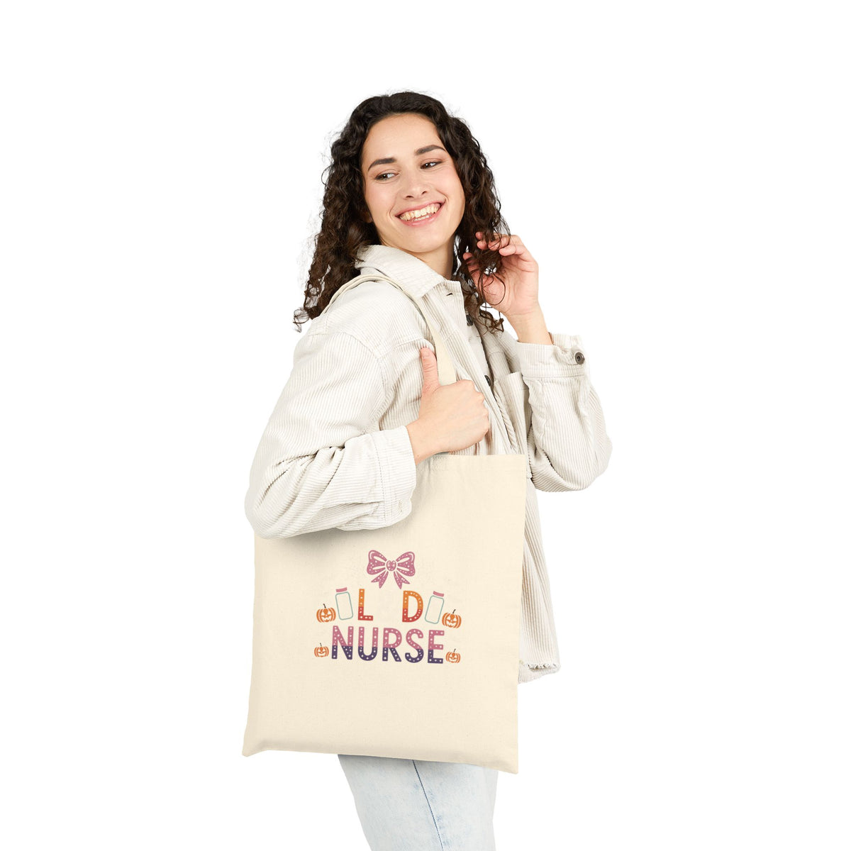 Nurse Tote Bag — "Old Nurse" Cute Halloween Candy Pumpkin Design Cotton Canvas Tote