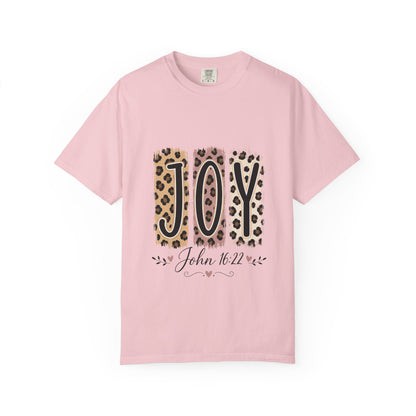 JOY Leopard Print T‑Shirt — John 16:22 Christian Faith Tee