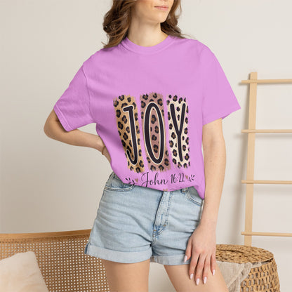 JOY Leopard Print T‑Shirt — John 16:22 Christian Faith Tee
