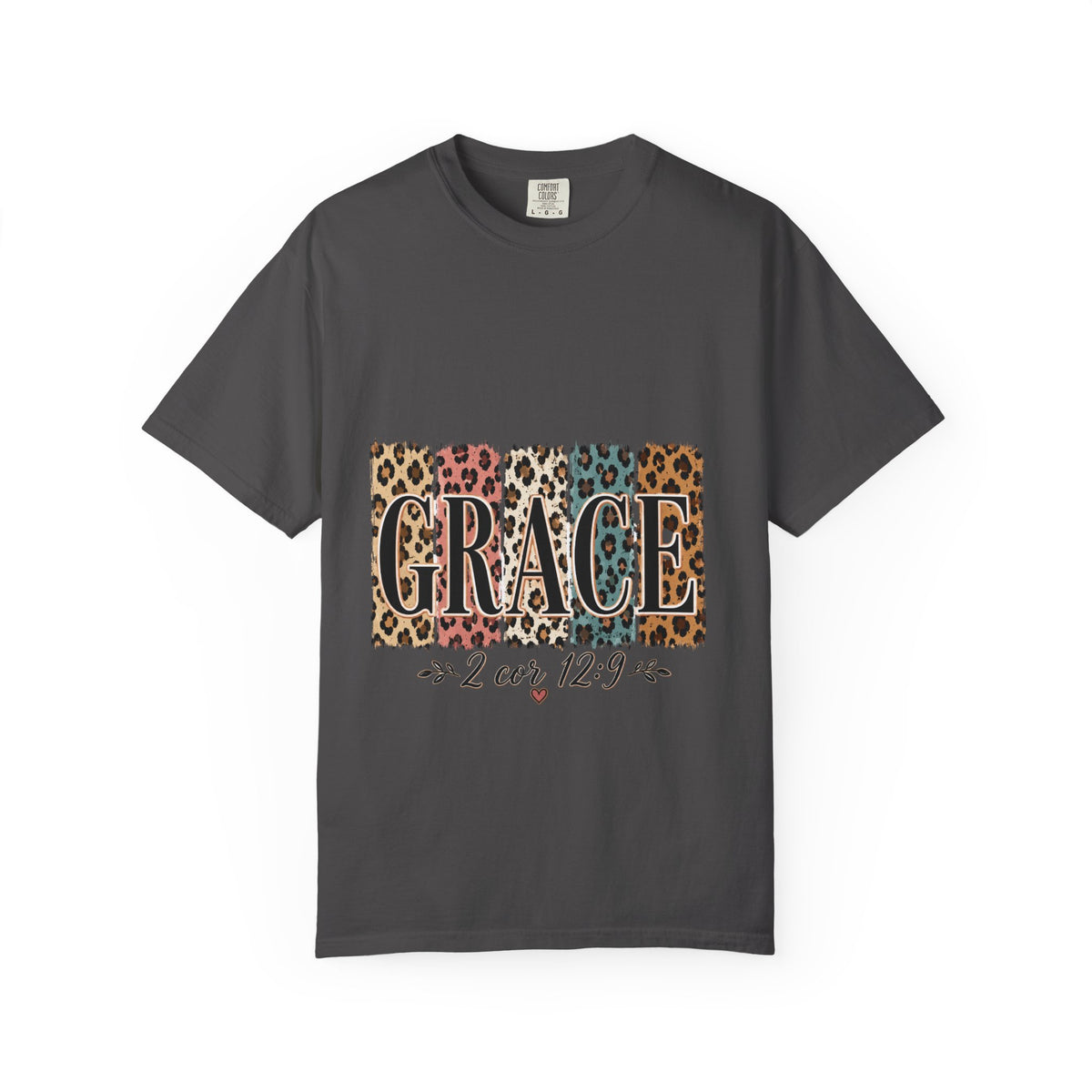 Grace Leopard Block T-Shirt — 2 Cor. 12:9 Christian Graphic Tee
