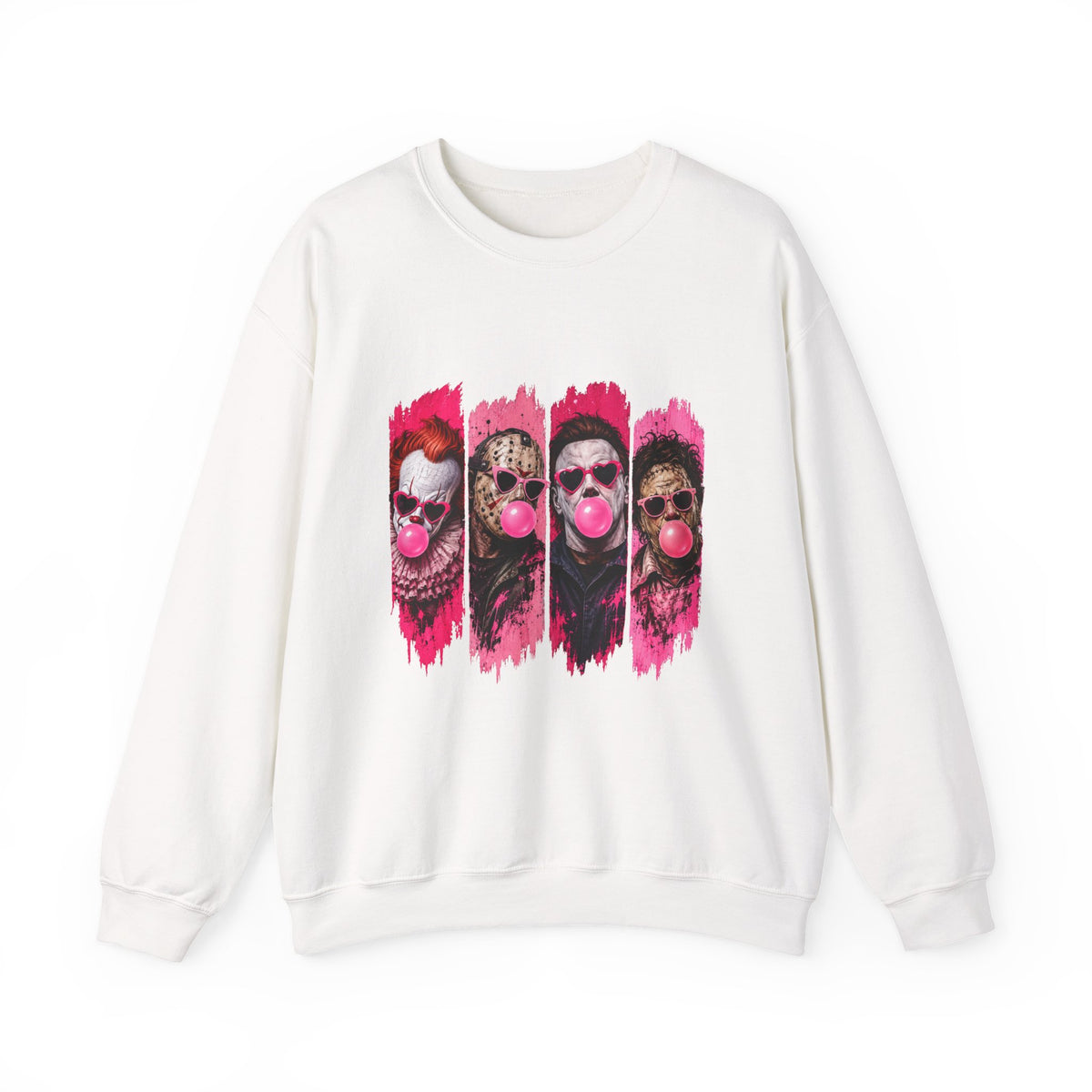 Clown Crewneck Sweatshirt – Colorful Bubblegum Skull & Joker Portraits