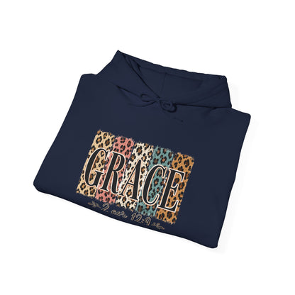 Grace Leopard Hoodie - 2 Cor 12:9 Christian Faith Sweatshirt