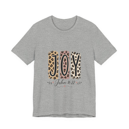Joy Leopard Christian Tee — "JOY" with John 16:22 Scripture
