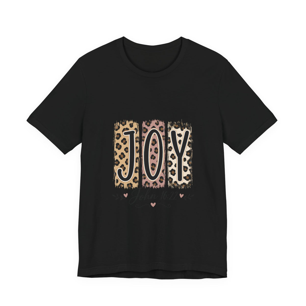 Joy Leopard Christian Tee — "JOY" with John 16:22 Scripture