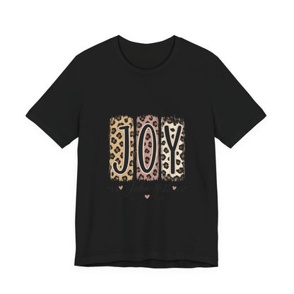 Joy Leopard Christian Tee — "JOY" with John 16:22 Scripture