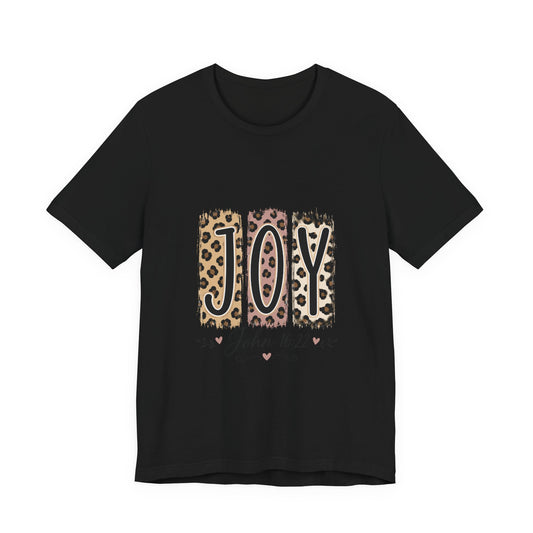 Joy Leopard Christian Tee — "JOY" with John 16:22 Scripture
