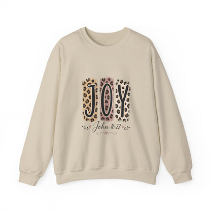 Joy Leopard Print Sweatshirt — John 1:14 Scripture Holiday Crewneck