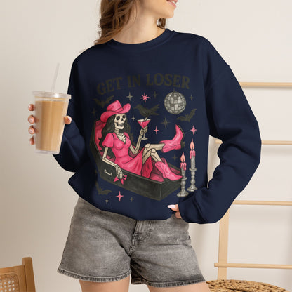 Get In Loser Skeleton Coffin Sweatshirt