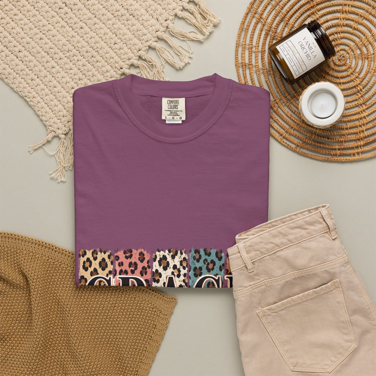 Grace Leopard Block T-Shirt — 2 Cor. 12:9 Christian Graphic Tee