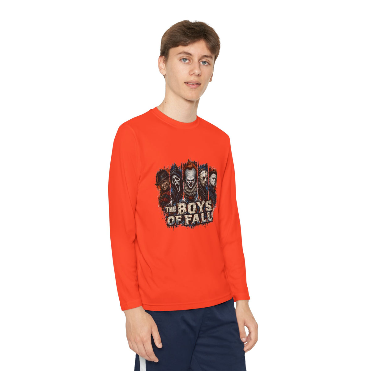 Youth Long Sleeve Tee — "The Boys of Fall" Horror Mask Graphic