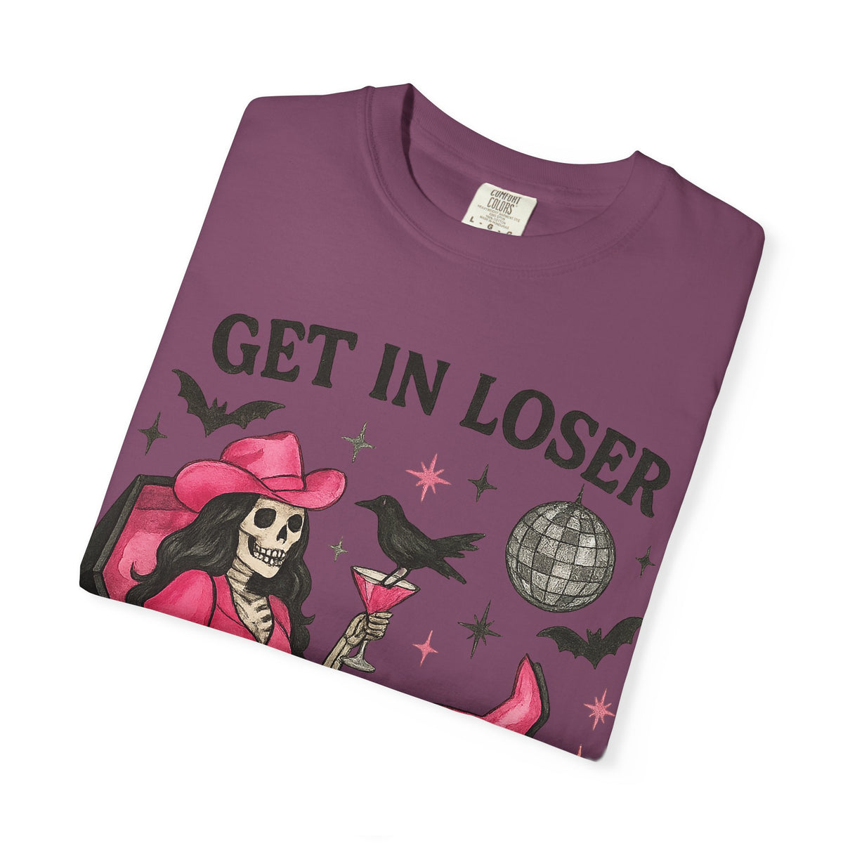 Get In Loser Skeleton Tee — Retro Gothic Witch Coffin Halloween T‑Shirt