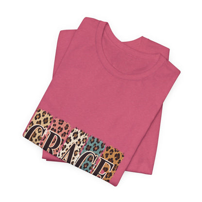 Grace Leopard Print Tee — Christian Scripture 2 Cor 12:9 T-Shirt