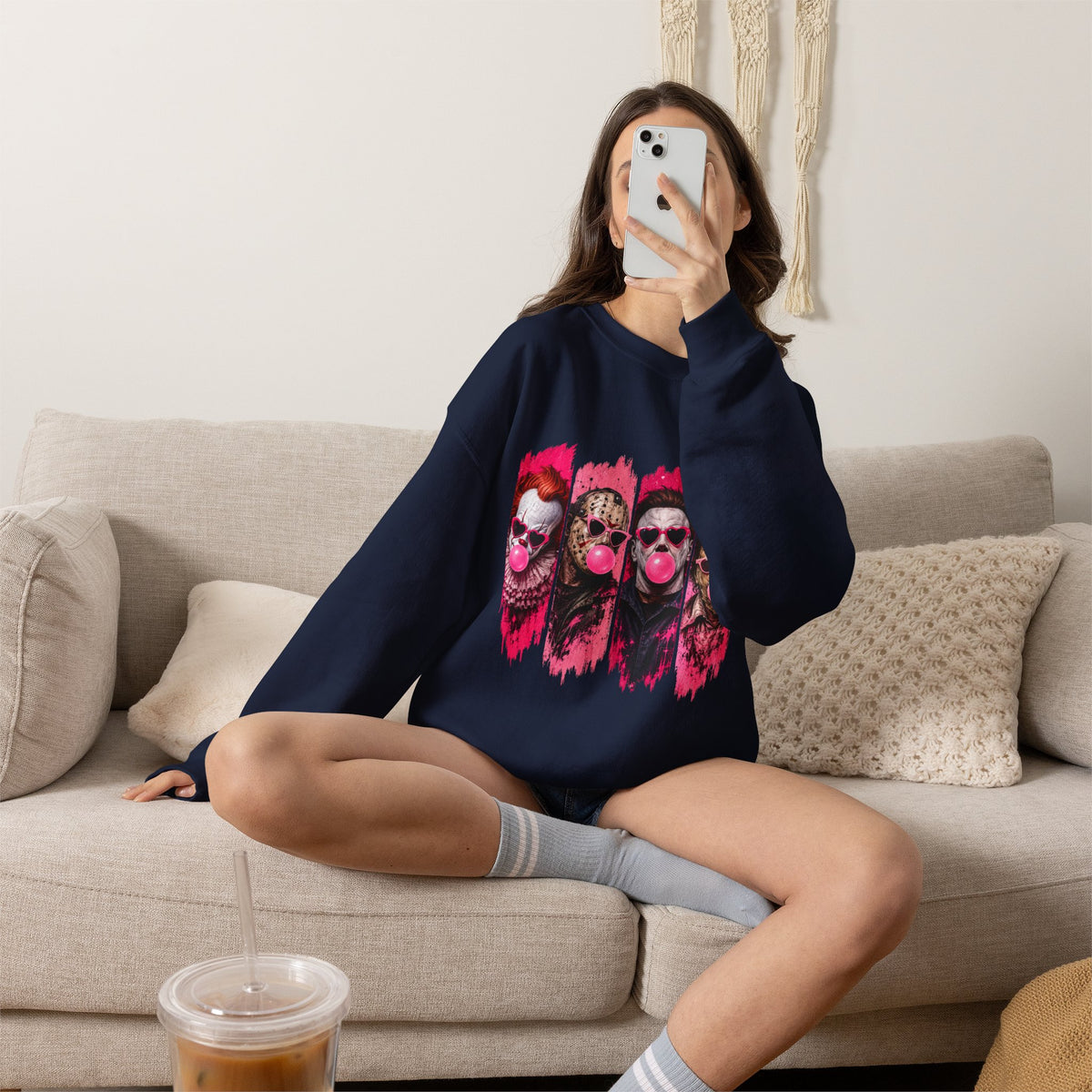 Clown Crewneck Sweatshirt – Colorful Bubblegum Skull & Joker Portraits