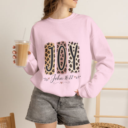 Joy Leopard Print Sweatshirt — John 1:14 Scripture Holiday Crewneck