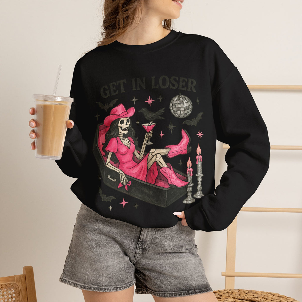 Get In Loser Skeleton Coffin Sweatshirt