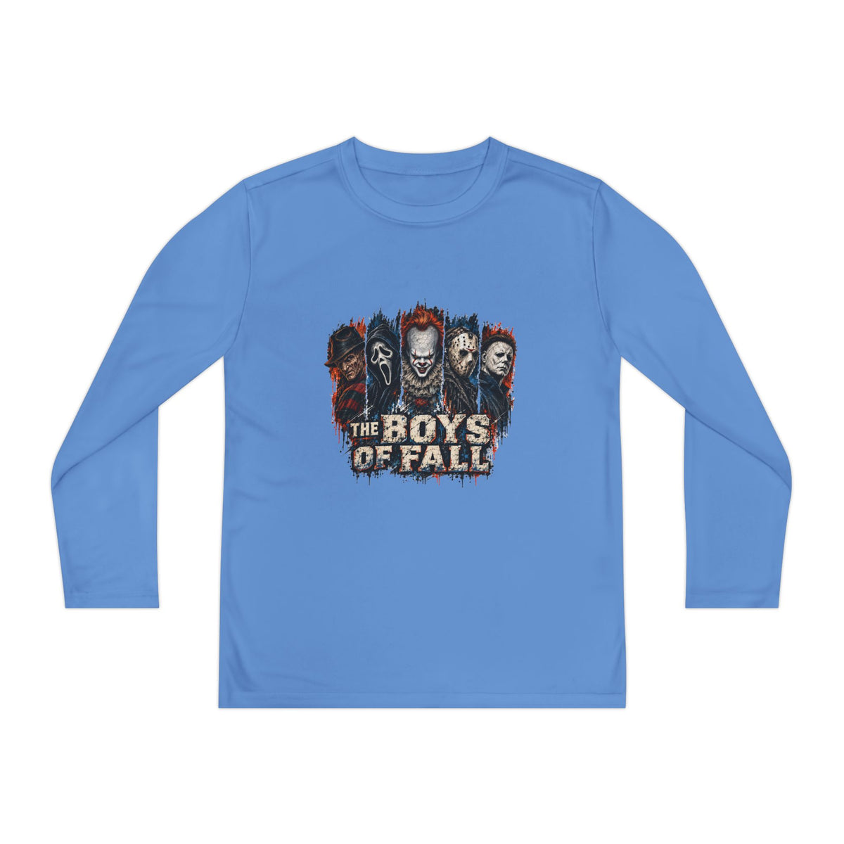 Youth Long Sleeve Tee — "The Boys of Fall" Horror Mask Graphic
