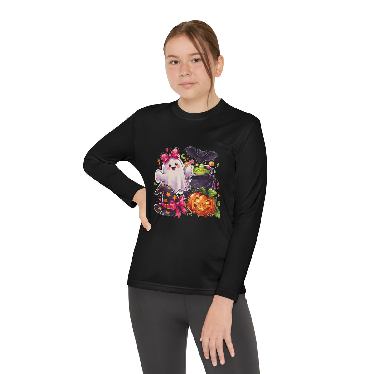 Kids Halloween Ghost Long Sleeve Tee — Cute Ghost, Pumpkins & Candy Design