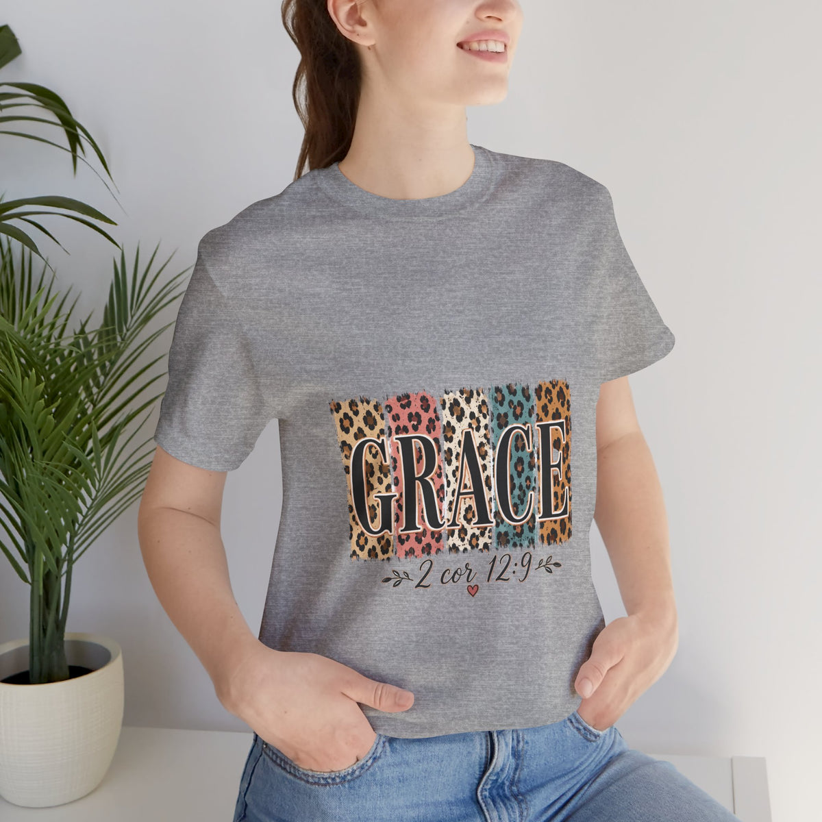 Grace Leopard Print Tee — Christian Scripture 2 Cor 12:9 T-Shirt