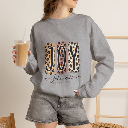 Joy Leopard Print Sweatshirt — John 1:14 Scripture Holiday Crewneck