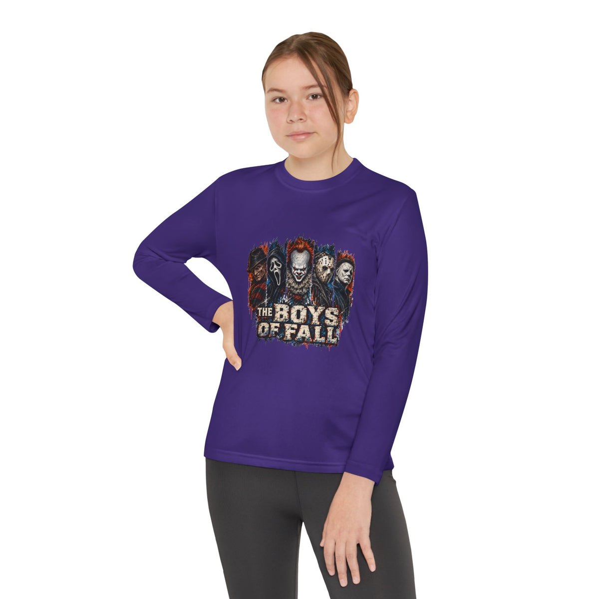 Youth Long Sleeve Tee — "The Boys of Fall" Horror Mask Graphic