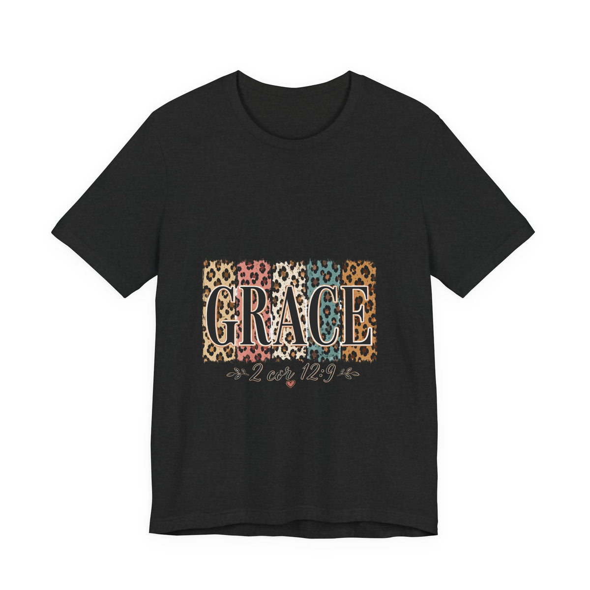 Grace Leopard Print Tee — Christian Scripture 2 Cor 12:9 T-Shirt