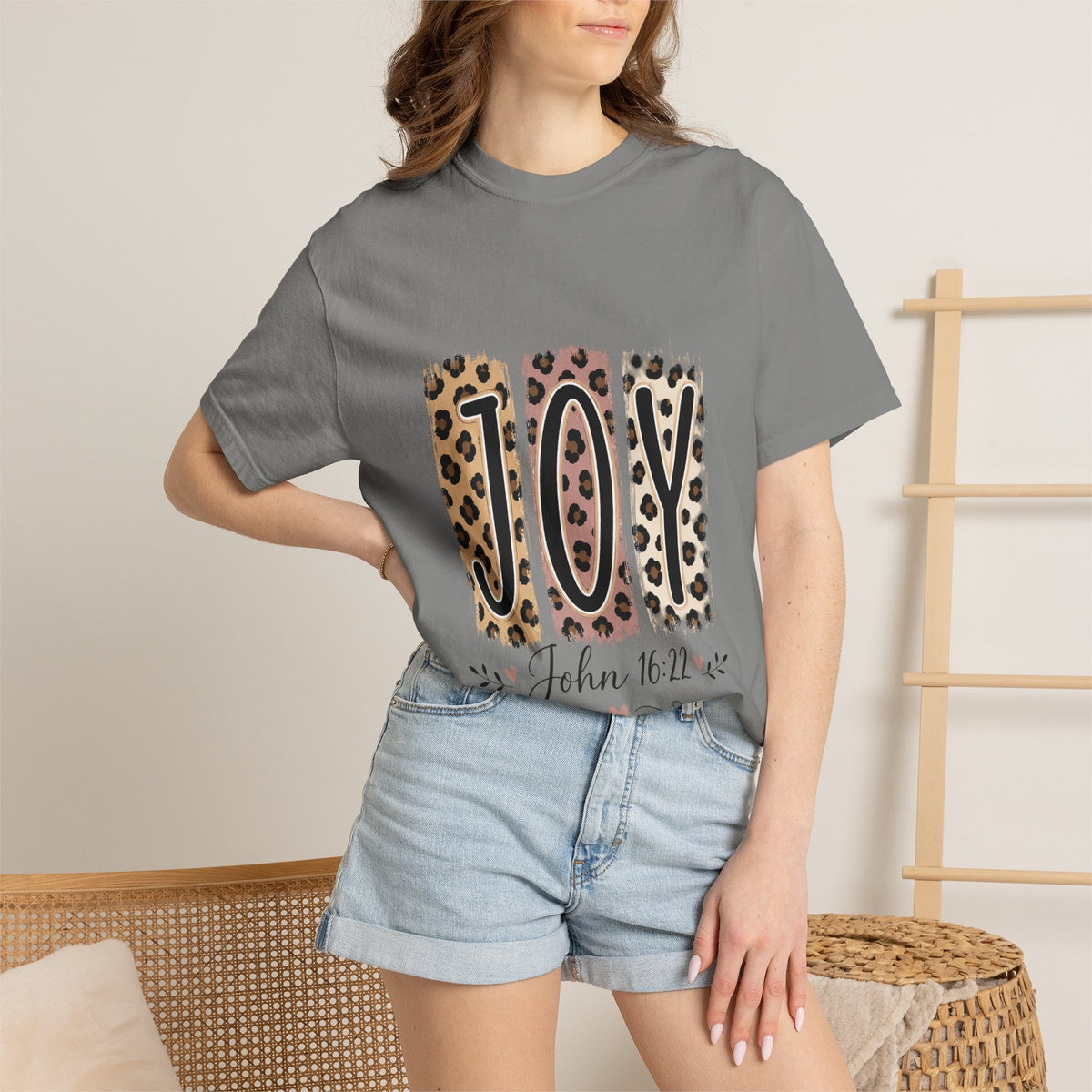 JOY Leopard Print T‑Shirt — John 16:22 Christian Faith Tee