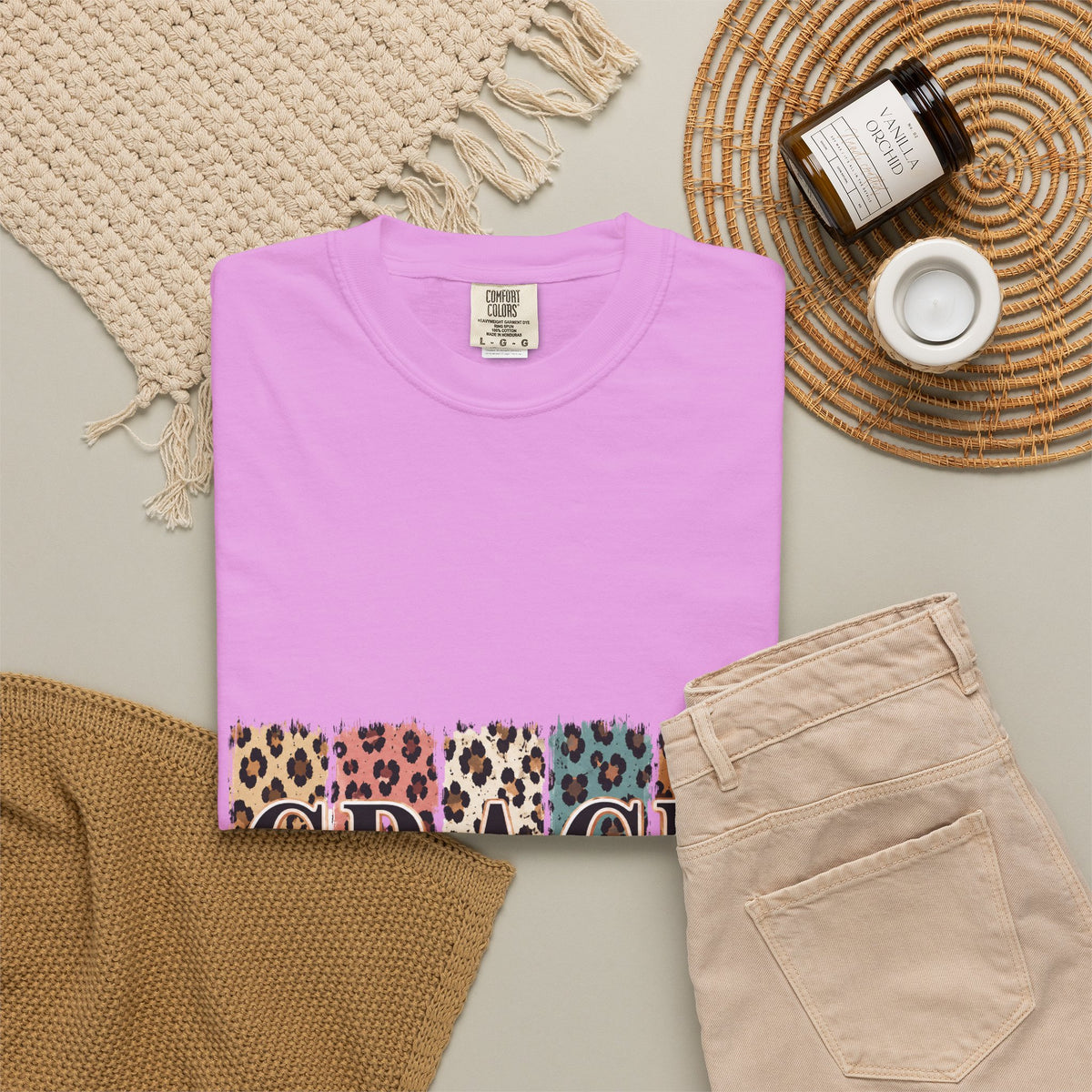 Grace Leopard Block T-Shirt — 2 Cor. 12:9 Christian Graphic Tee
