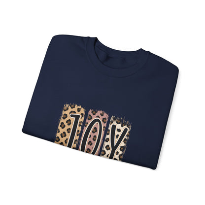 Joy Leopard Print Sweatshirt — John 1:14 Scripture Holiday Crewneck