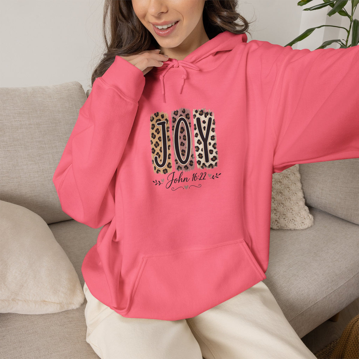 Joy Leopard Hoodie — Joy in the Season Graphic Pullover
