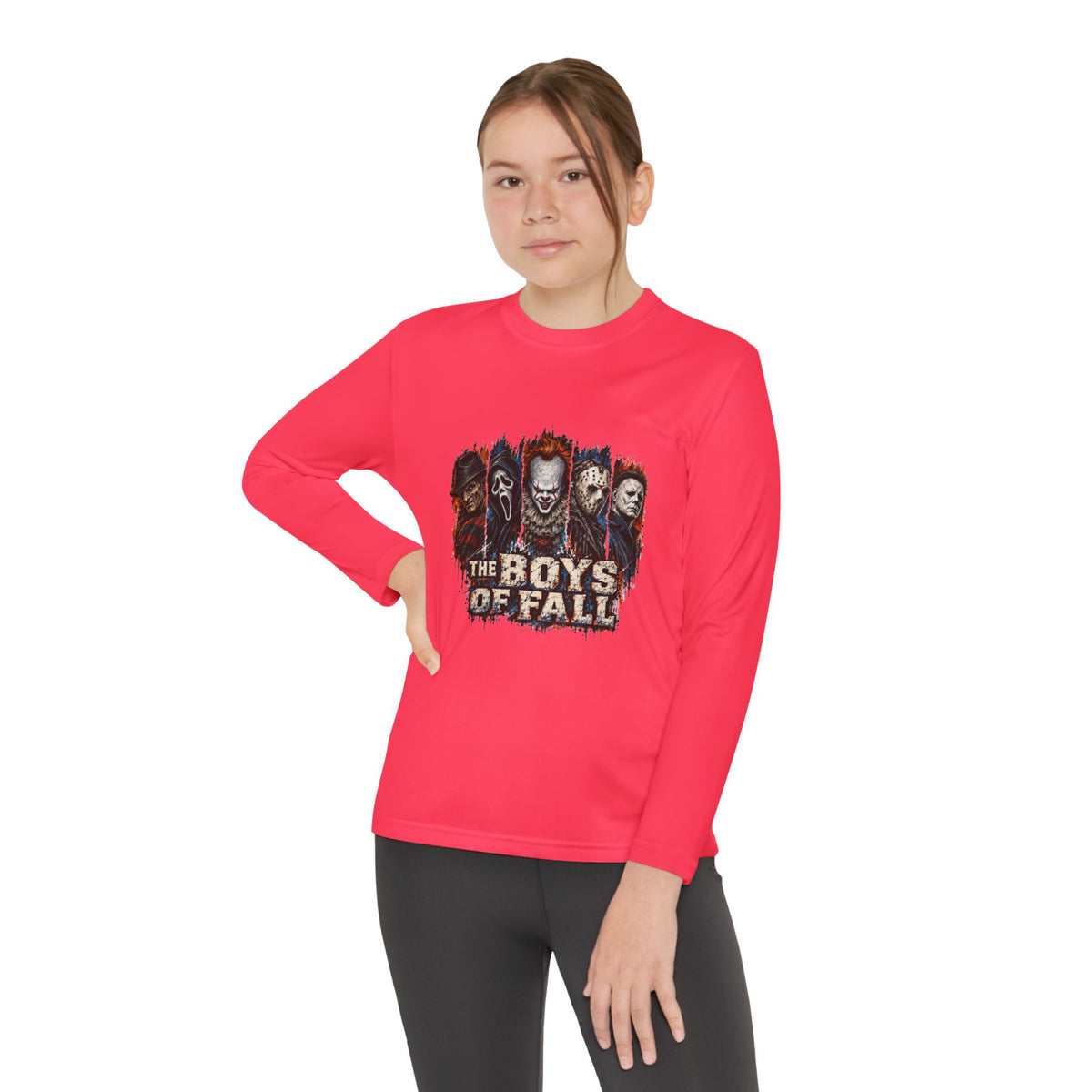 Youth Long Sleeve Tee — "The Boys of Fall" Horror Mask Graphic