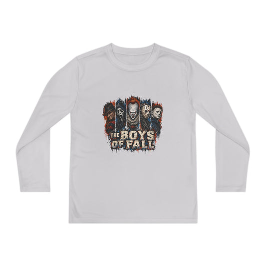 Youth Long Sleeve Tee — "The Boys of Fall" Horror Mask Graphic