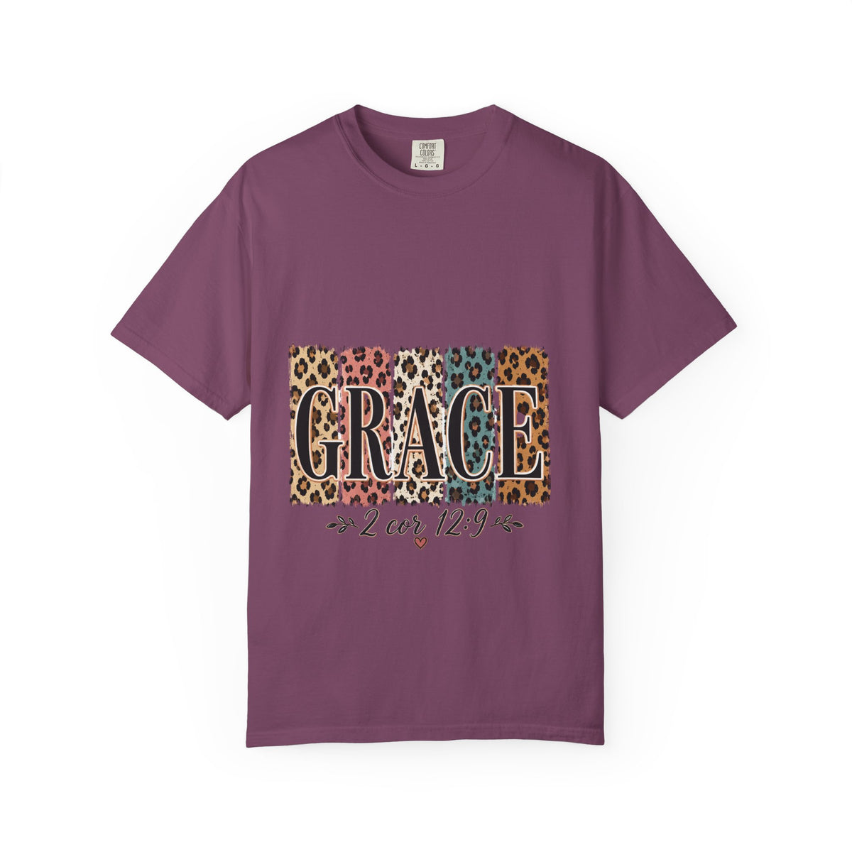 Grace Leopard Block T-Shirt — 2 Cor. 12:9 Christian Graphic Tee