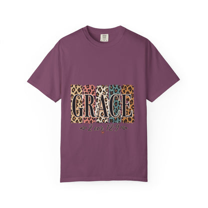 Grace Leopard Block T-Shirt — 2 Cor. 12:9 Christian Graphic Tee