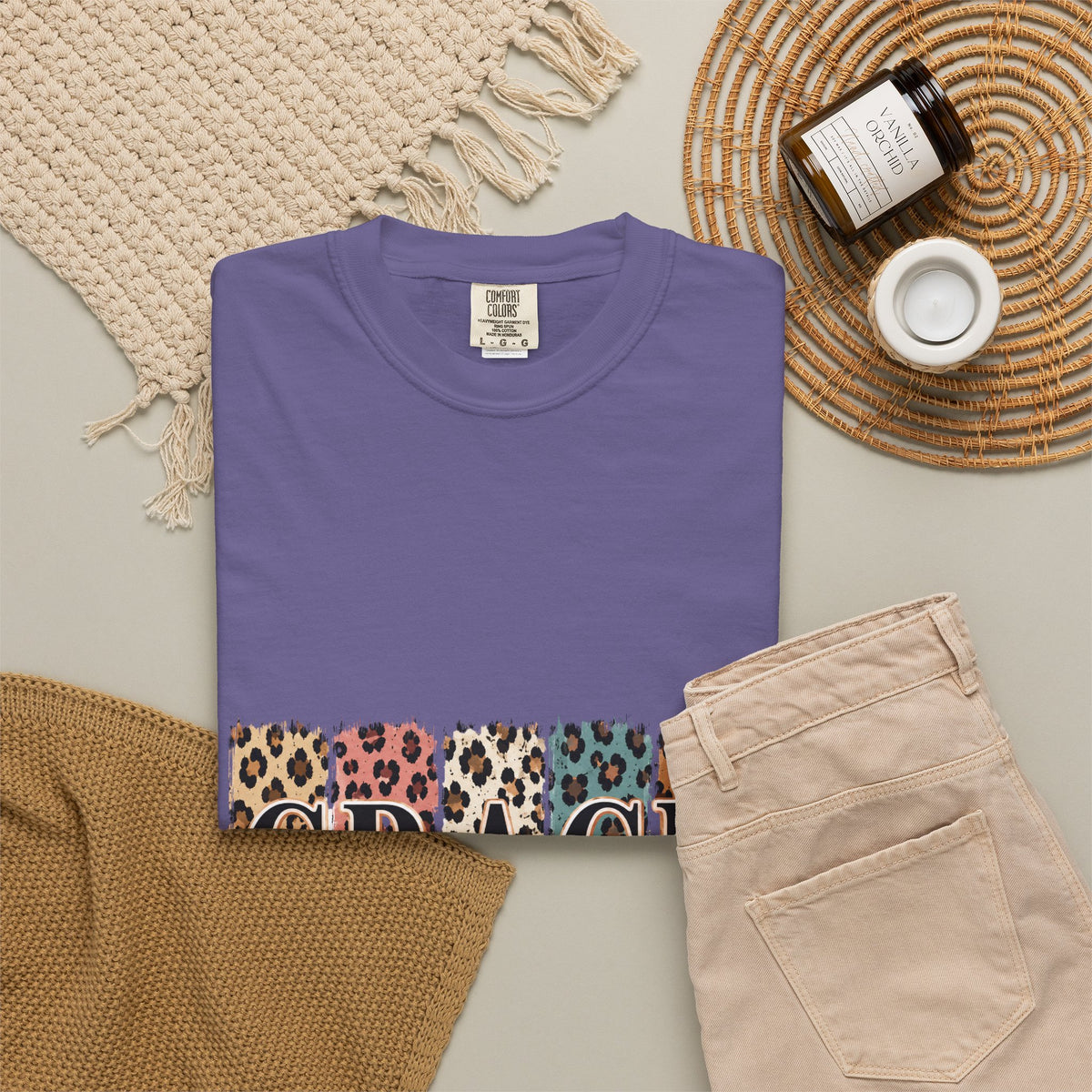 Grace Leopard Block T-Shirt — 2 Cor. 12:9 Christian Graphic Tee