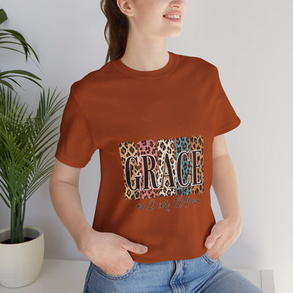 Grace Leopard Print Tee — Christian Scripture 2 Cor 12:9 T-Shirt