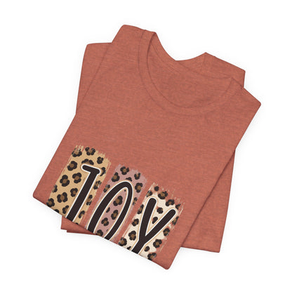 Joy Leopard Christian Tee — "JOY" with John 16:22 Scripture