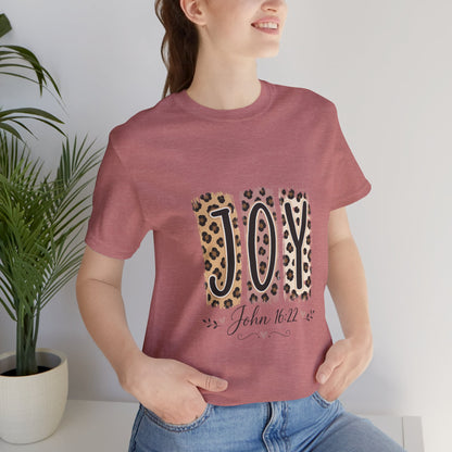 Joy Leopard Christian Tee — "JOY" with John 16:22 Scripture