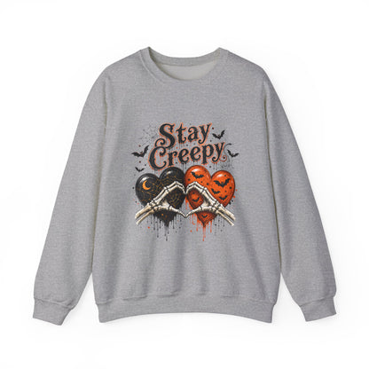 Stay Creepy Sweatshirt — Halloween Heart & Bats Cozy Crewneck