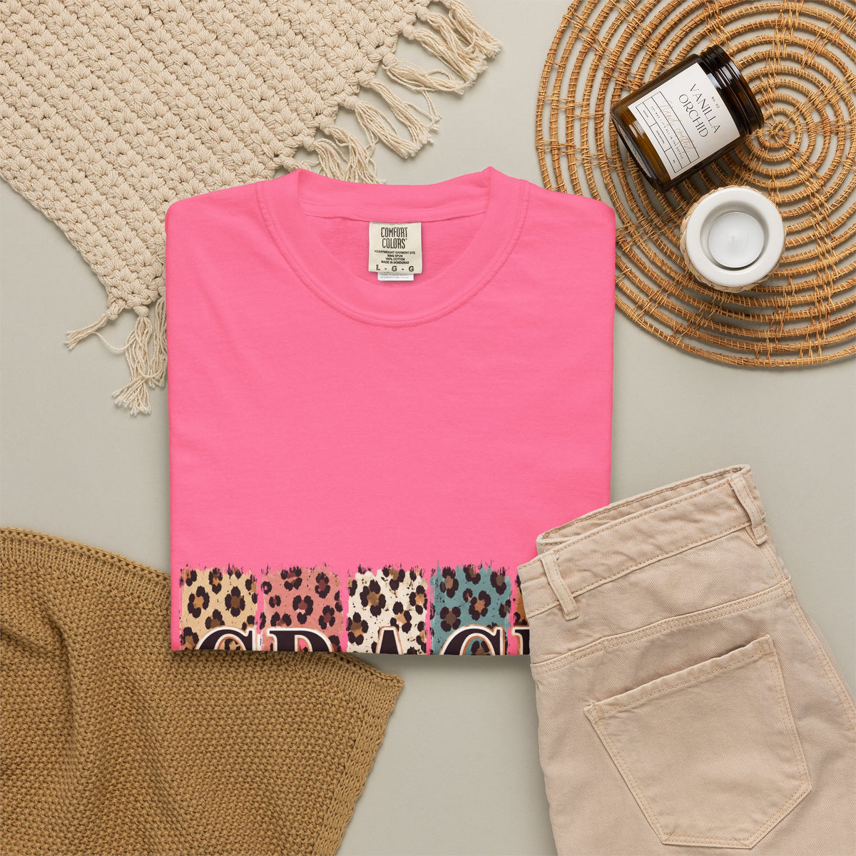 Grace Leopard Block T-Shirt — 2 Cor. 12:9 Christian Graphic Tee