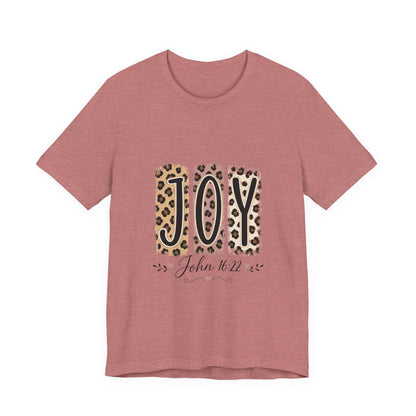 Joy Leopard Christian Tee — "JOY" with John 16:22 Scripture