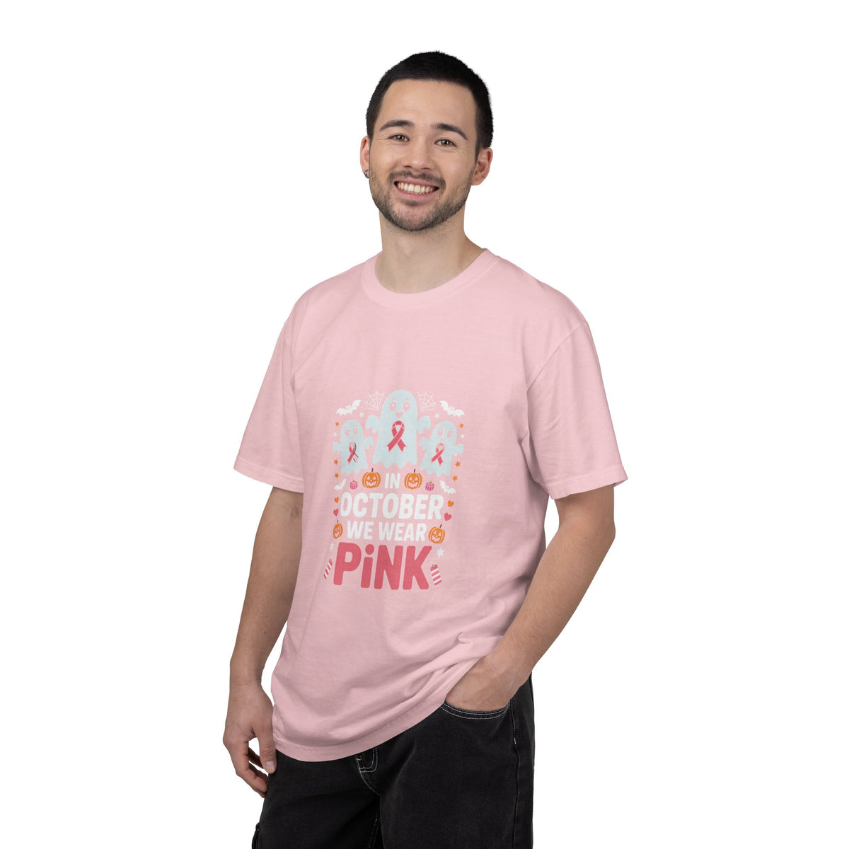 Breast Cancer Halloween Ghost T-Shirt — "In October We Wear Pink"
