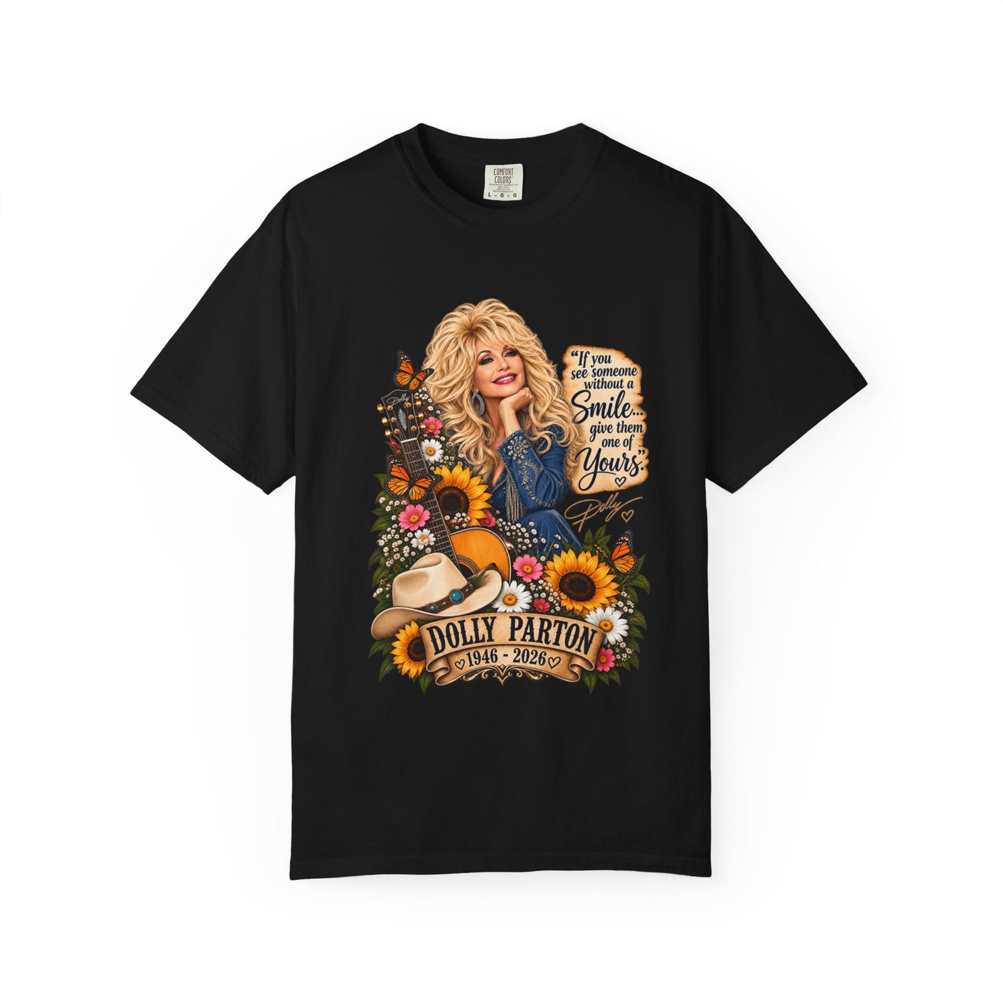 Dolly Parton T‑Shirt Portrait with 'Smile' Quote