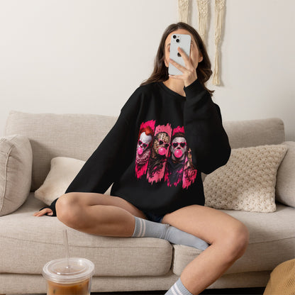 Clown Crewneck Sweatshirt – Colorful Bubblegum Skull & Joker Portraits
