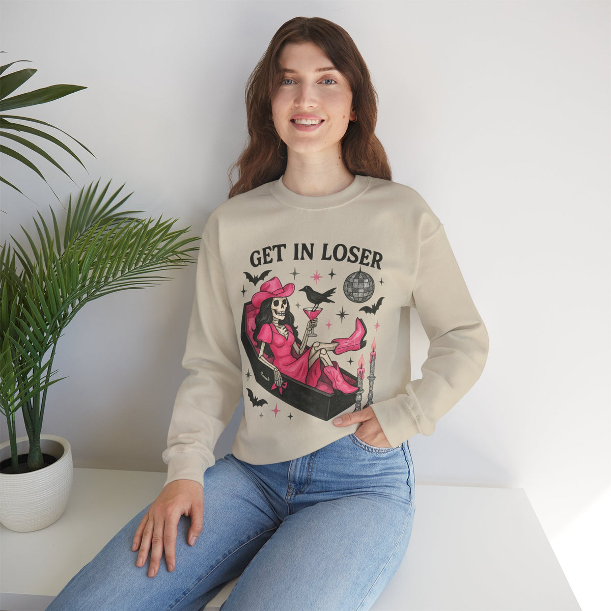 Get In Loser Skeleton Coffin Sweatshirt