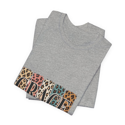 Grace Leopard Print Tee — Christian Scripture 2 Cor 12:9 T-Shirt