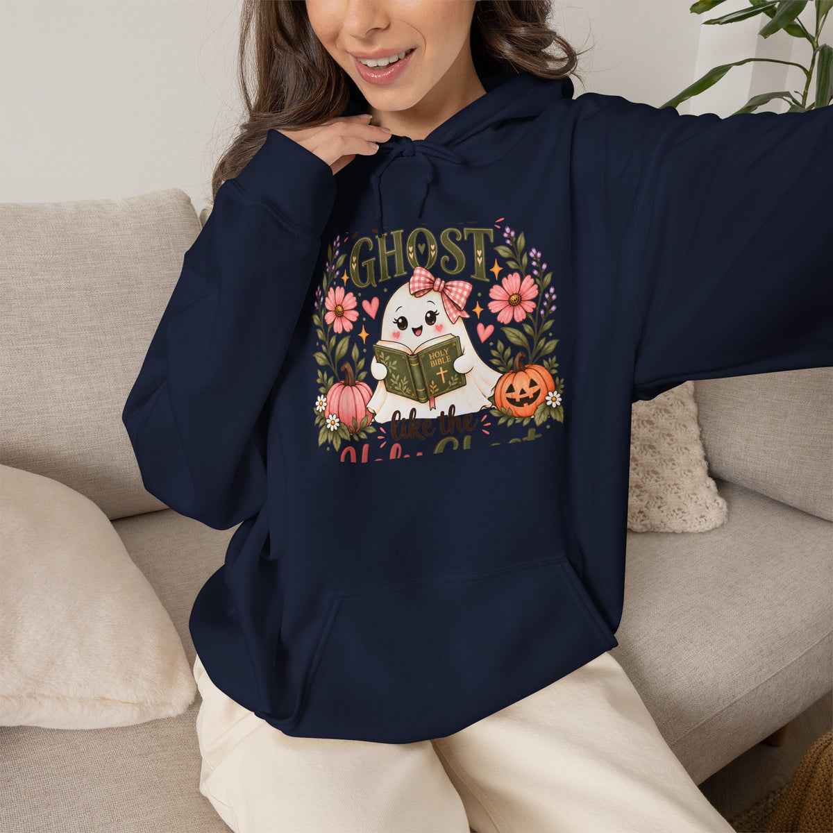 Ghost Like the Cool Kids Hoodie — Cute Pumpkin & Floral Halloween Sweatshirt