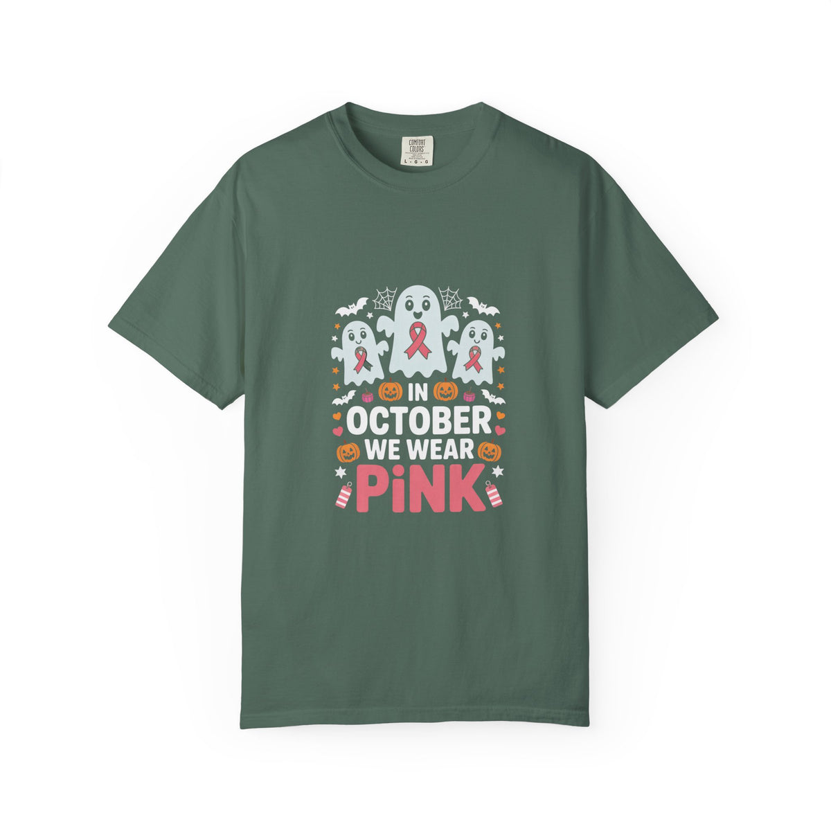 Breast Cancer Halloween Ghost T-Shirt — "In October We Wear Pink"
